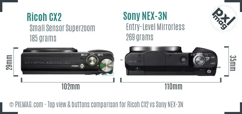 Ricoh CX2 vs Sony NEX-3N top view buttons comparison