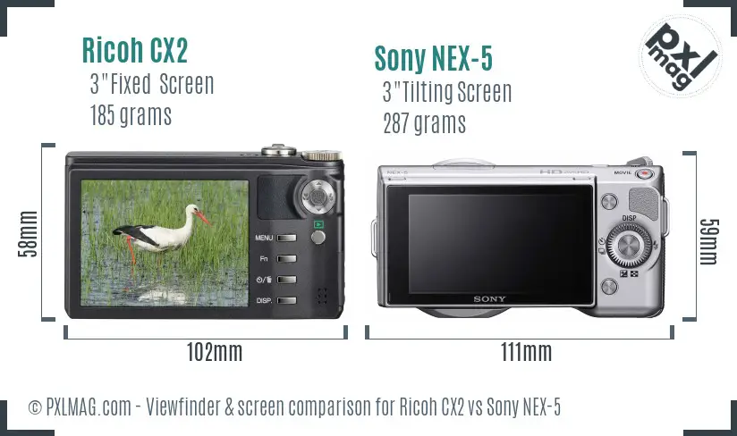 Ricoh CX2 vs Sony NEX-5 Screen and Viewfinder comparison