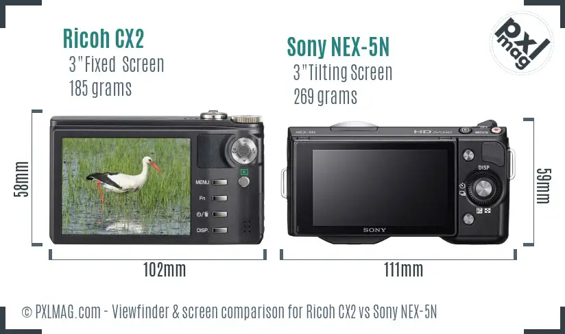 Ricoh CX2 vs Sony NEX-5N Screen and Viewfinder comparison Ricoh CX2 vs Sony NEX-5N Screen and Viewfinder comparison