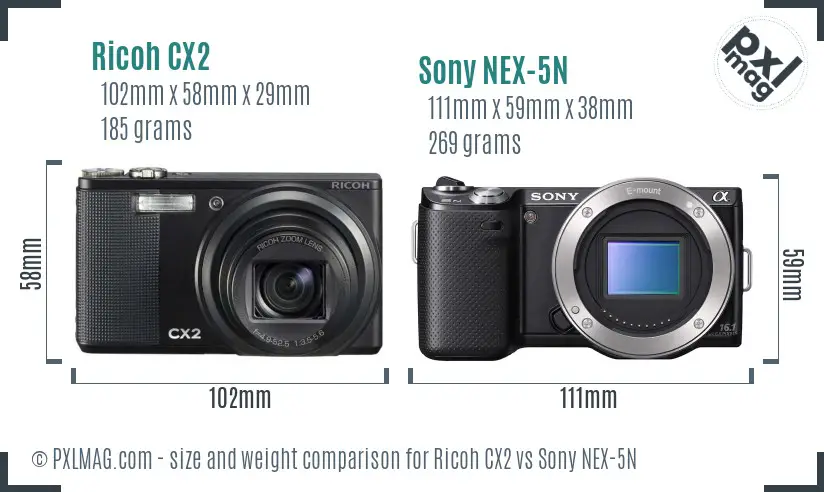 Ricoh CX2 vs Sony NEX-5N size comparison Ricoh CX2 vs Sony NEX-5N size comparison