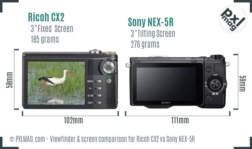 Ricoh CX2 vs Sony NEX-5R Screen and Viewfinder comparison