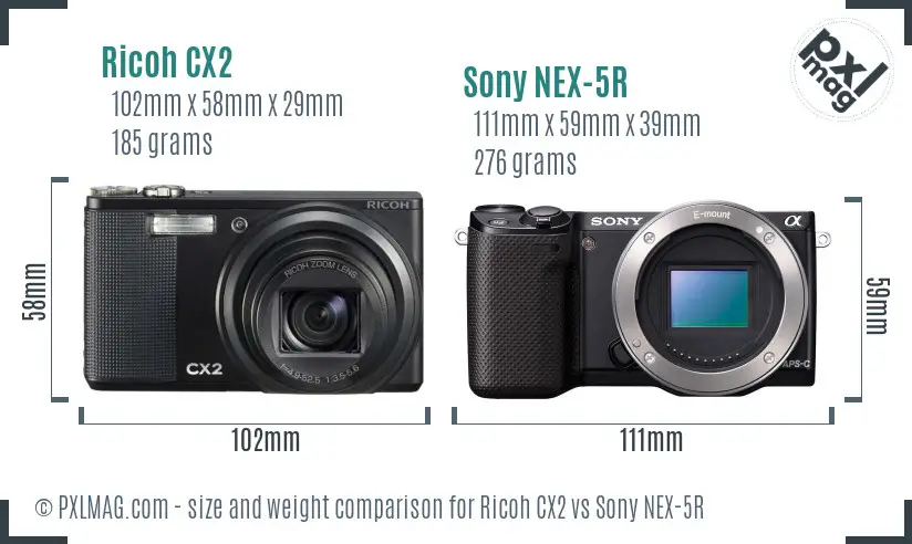 Ricoh CX2 vs Sony NEX-5R size comparison