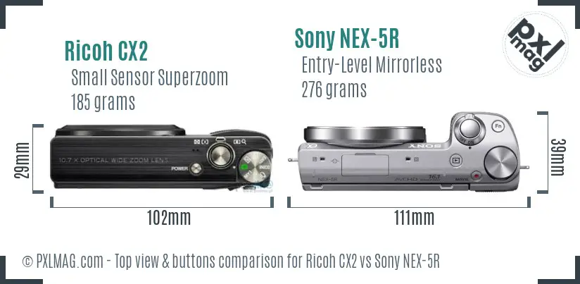 Ricoh CX2 vs Sony NEX-5R top view buttons comparison