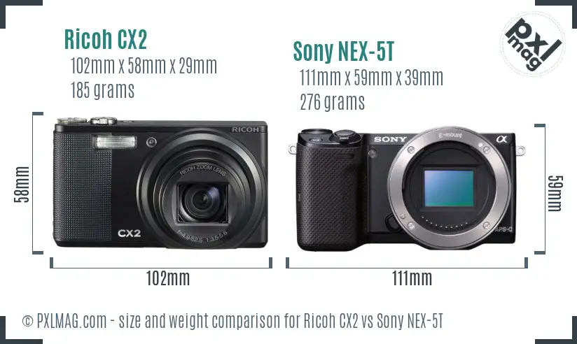Ricoh CX2 vs Sony NEX-5T size comparison