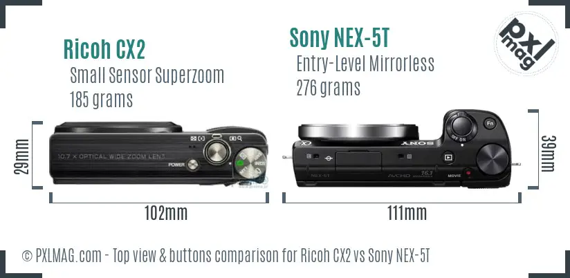 Ricoh CX2 vs Sony NEX-5T top view buttons comparison