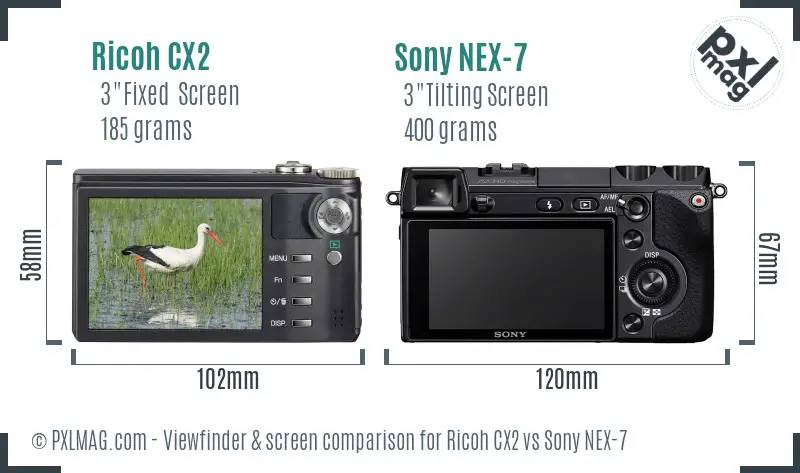 Ricoh CX2 vs Sony NEX-7 Screen and Viewfinder comparison