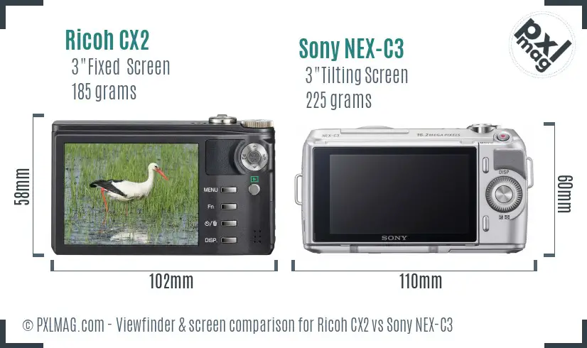 Ricoh CX2 vs Sony NEX-C3 Screen and Viewfinder comparison