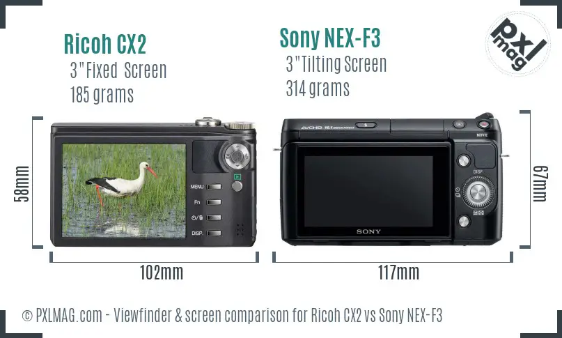 Ricoh CX2 vs Sony NEX-F3 Screen and Viewfinder comparison