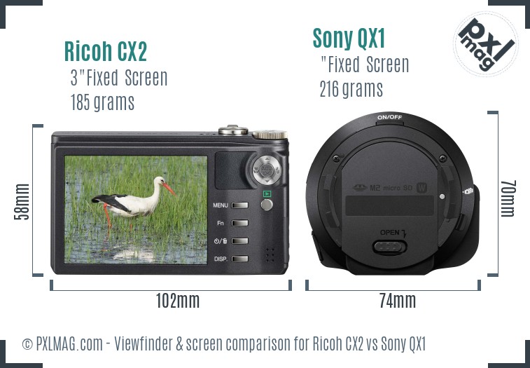 Ricoh CX2 vs Sony QX1 Screen and Viewfinder comparison