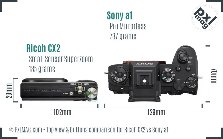 Ricoh CX2 vs Sony a1 top view buttons comparison