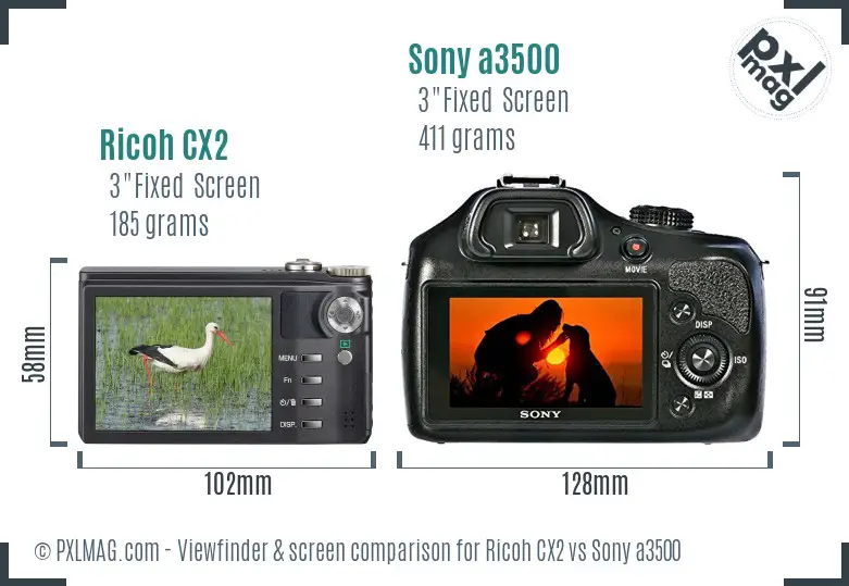 Ricoh CX2 vs Sony a3500 Screen and Viewfinder comparison