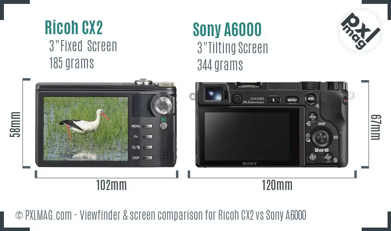 Ricoh CX2 vs Sony A6000 Screen and Viewfinder comparison