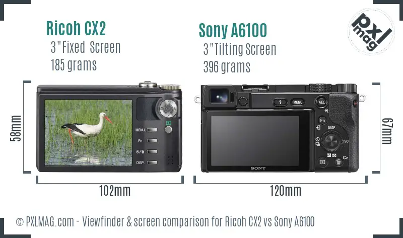 Ricoh CX2 vs Sony A6100 Screen and Viewfinder comparison