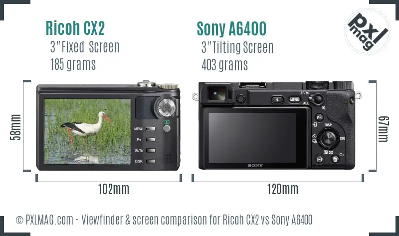 Ricoh CX2 vs Sony A6400 Screen and Viewfinder comparison