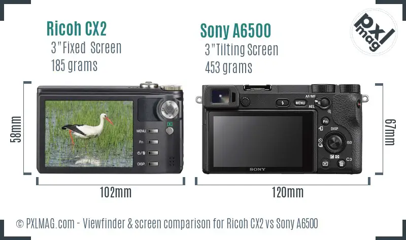 Ricoh CX2 vs Sony A6500 Screen and Viewfinder comparison