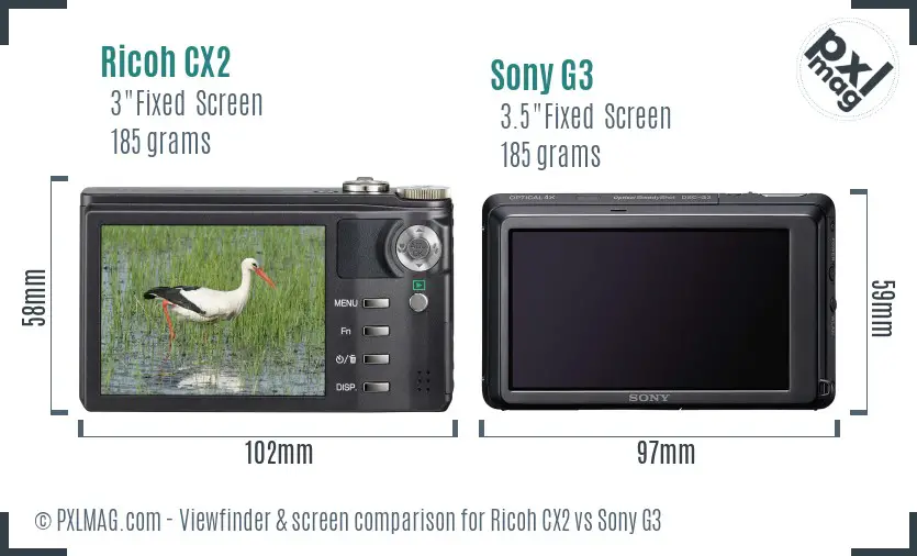 Ricoh CX2 vs Sony G3 Screen and Viewfinder comparison