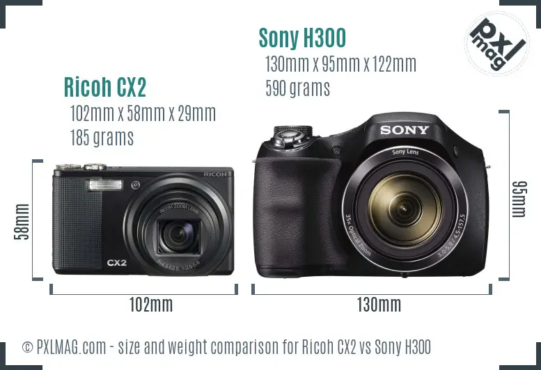 Ricoh CX2 vs Sony H300 size comparison
