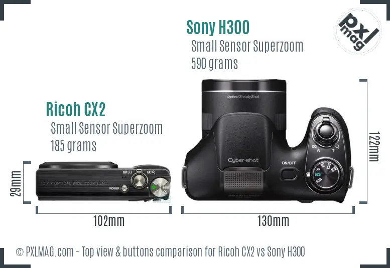 Ricoh CX2 vs Sony H300 top view buttons comparison