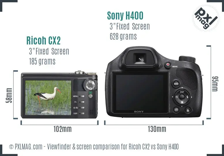 Ricoh CX2 vs Sony H400 Screen and Viewfinder comparison
