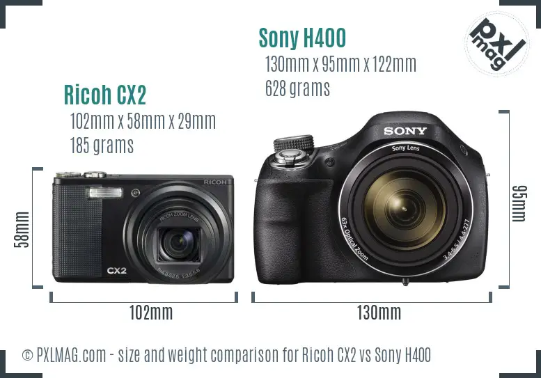 Ricoh CX2 vs Sony H400 size comparison