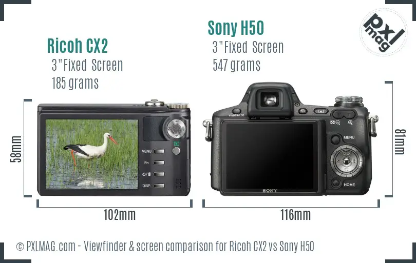 Ricoh CX2 vs Sony H50 Screen and Viewfinder comparison