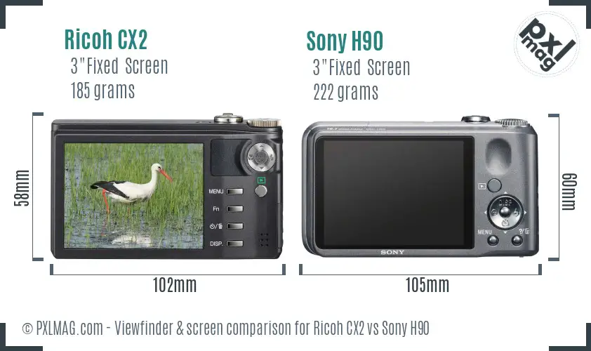 Ricoh CX2 vs Sony H90 Screen and Viewfinder comparison
