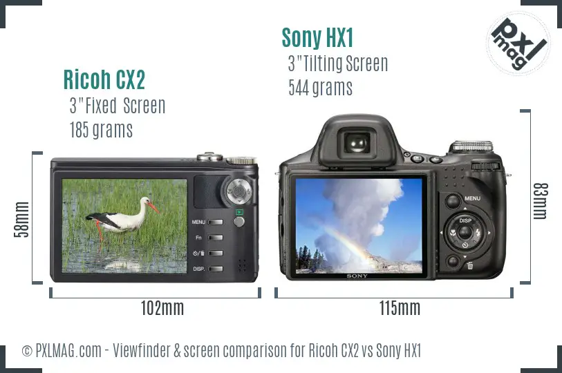 Ricoh CX2 vs Sony HX1 Screen and Viewfinder comparison Ricoh CX2 vs Sony HX1 Screen and Viewfinder comparison