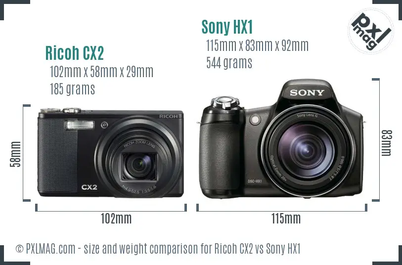 Ricoh CX2 vs Sony HX1 size comparison Ricoh CX2 vs Sony HX1 size comparison