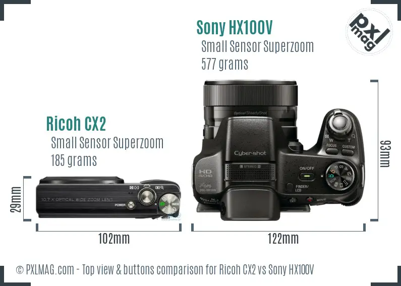 Ricoh CX2 vs Sony HX100V top view buttons comparison