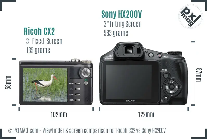 Ricoh CX2 vs Sony HX200V Screen and Viewfinder comparison