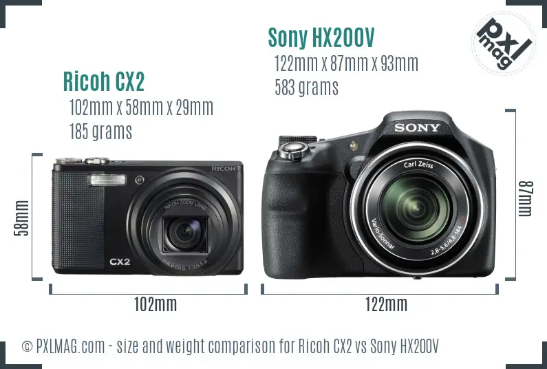 Ricoh CX2 vs Sony HX200V size comparison