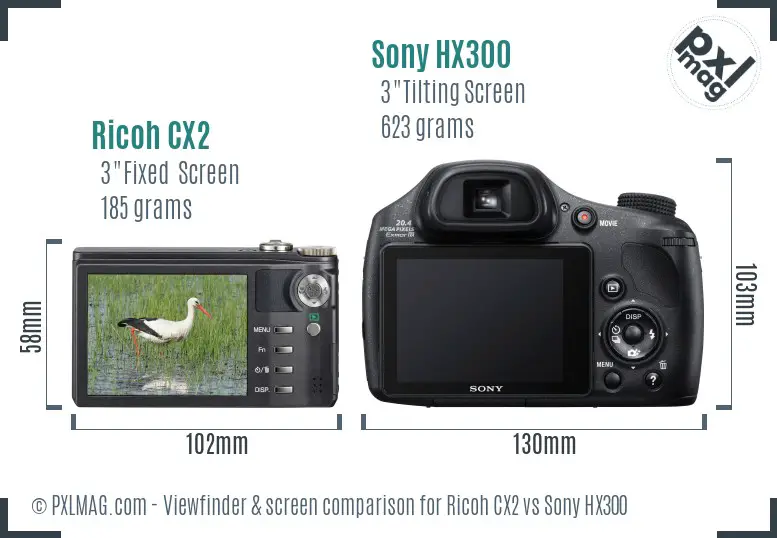 Ricoh CX2 vs Sony HX300 Screen and Viewfinder comparison