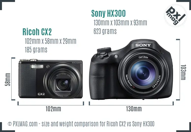 Ricoh CX2 vs Sony HX300 size comparison