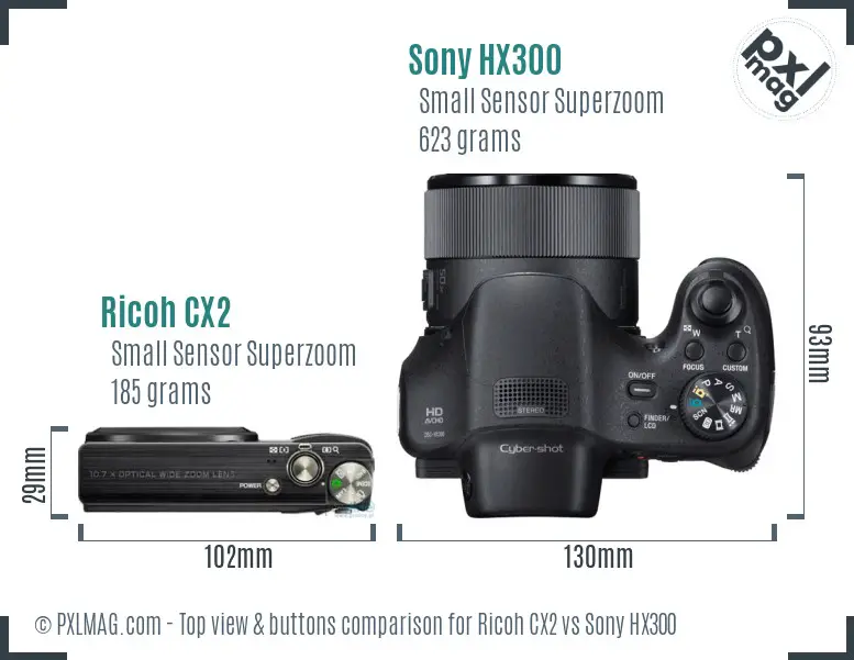 Ricoh CX2 vs Sony HX300 top view buttons comparison