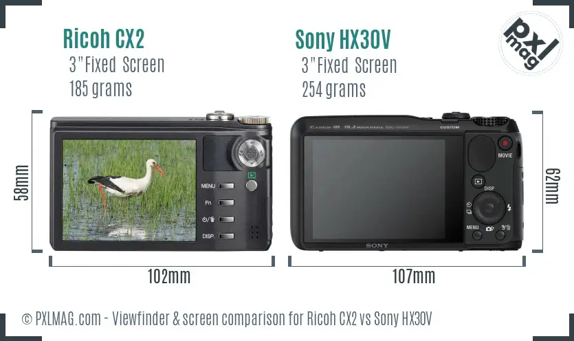 Ricoh CX2 vs Sony HX30V Screen and Viewfinder comparison