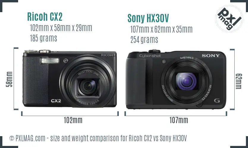 Ricoh CX2 vs Sony HX30V size comparison