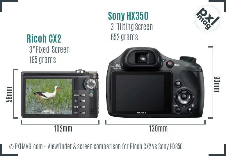 Ricoh CX2 vs Sony HX350 Screen and Viewfinder comparison