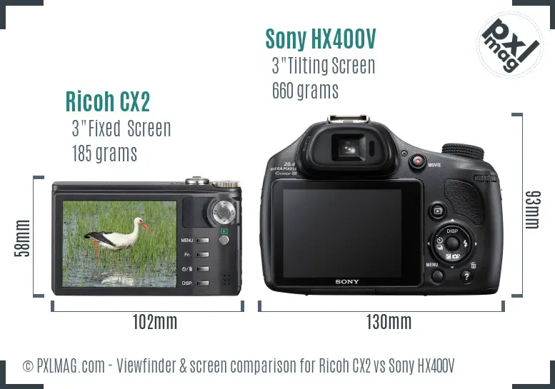 Ricoh CX2 vs Sony HX400V Screen and Viewfinder comparison