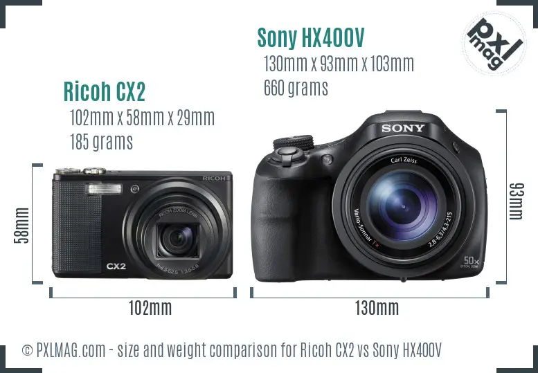 Ricoh CX2 vs Sony HX400V size comparison