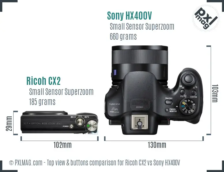 Ricoh CX2 vs Sony HX400V top view buttons comparison