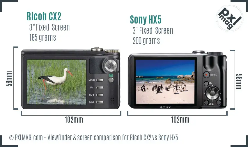 Ricoh CX2 vs Sony HX5 Screen and Viewfinder comparison