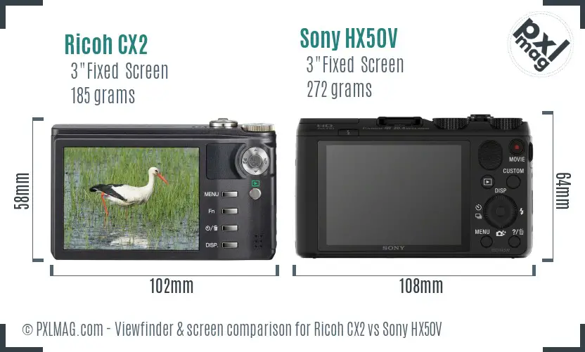 Ricoh CX2 vs Sony HX50V Screen and Viewfinder comparison