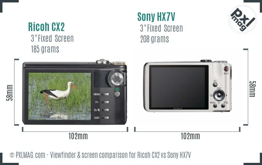 Ricoh CX2 vs Sony HX7V Screen and Viewfinder comparison