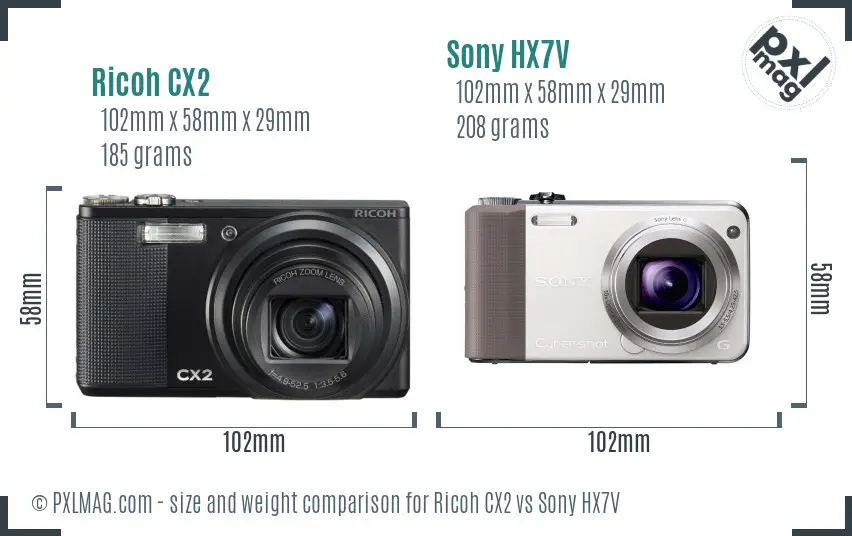 Ricoh CX2 vs Sony HX7V size comparison
