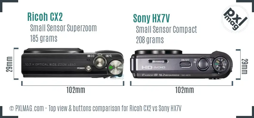 Ricoh CX2 vs Sony HX7V top view buttons comparison