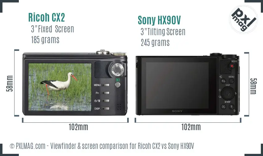 Ricoh CX2 vs Sony HX90V Screen and Viewfinder comparison