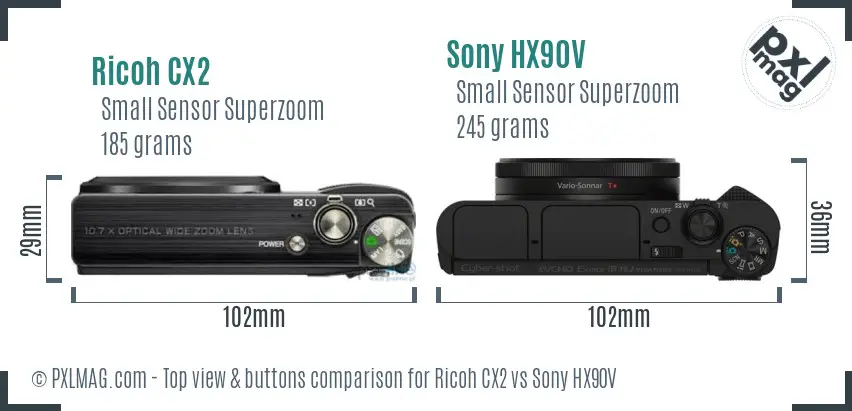 Ricoh CX2 vs Sony HX90V top view buttons comparison