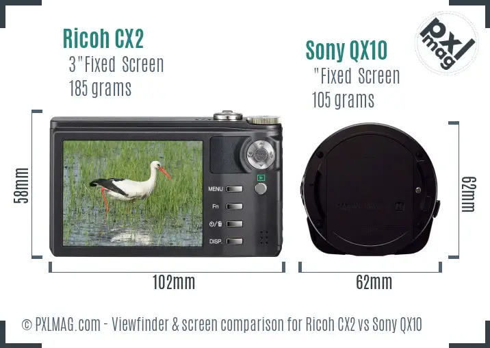 Ricoh CX2 vs Sony QX10 Screen and Viewfinder comparison