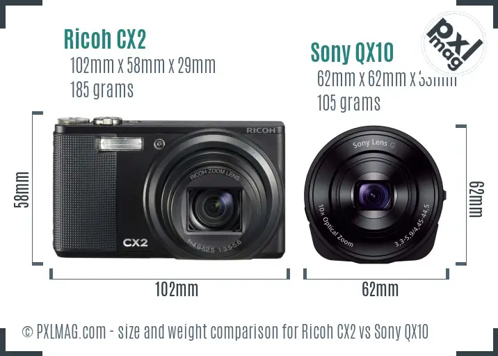 Ricoh CX2 vs Sony QX10 size comparison