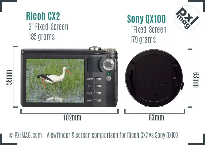 Ricoh CX2 vs Sony QX100 Screen and Viewfinder comparison